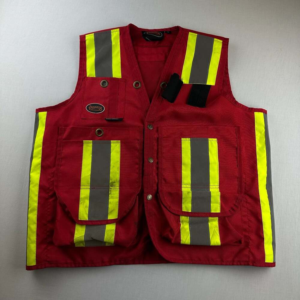 Pioneer Cotton Duck Surveyor's Safety Vest with StarTech Reflective Tape - Red